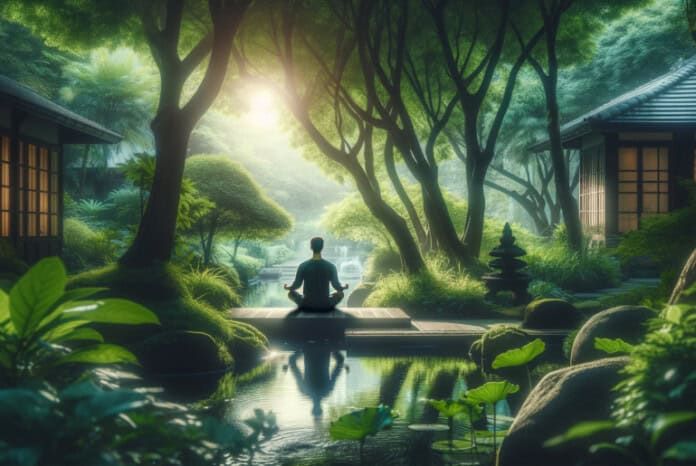 mindfulness num jardim tranquilo